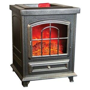 Wood Burning Wax Warmer Flickering Fireplace Cast Iron Stove Replica Gray NEW